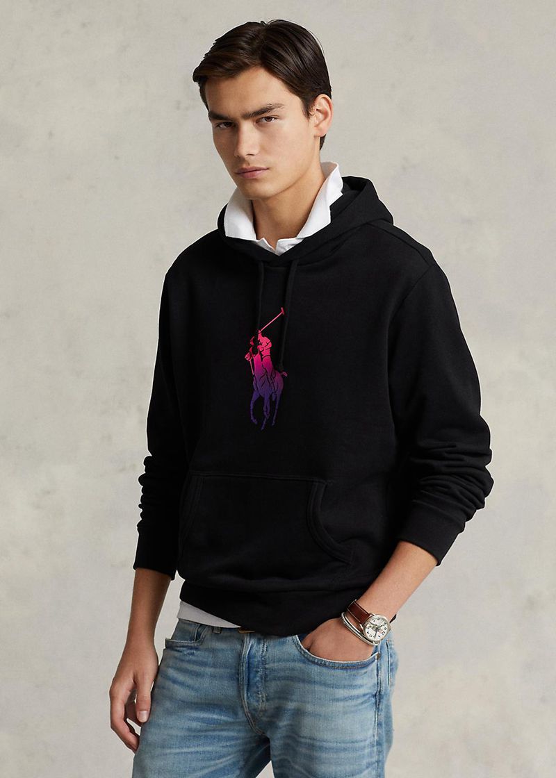Bluza Z Kapturem Polo Ralph Lauren Męska Czarne Ombré Big Pony Fleece 014652-KAP